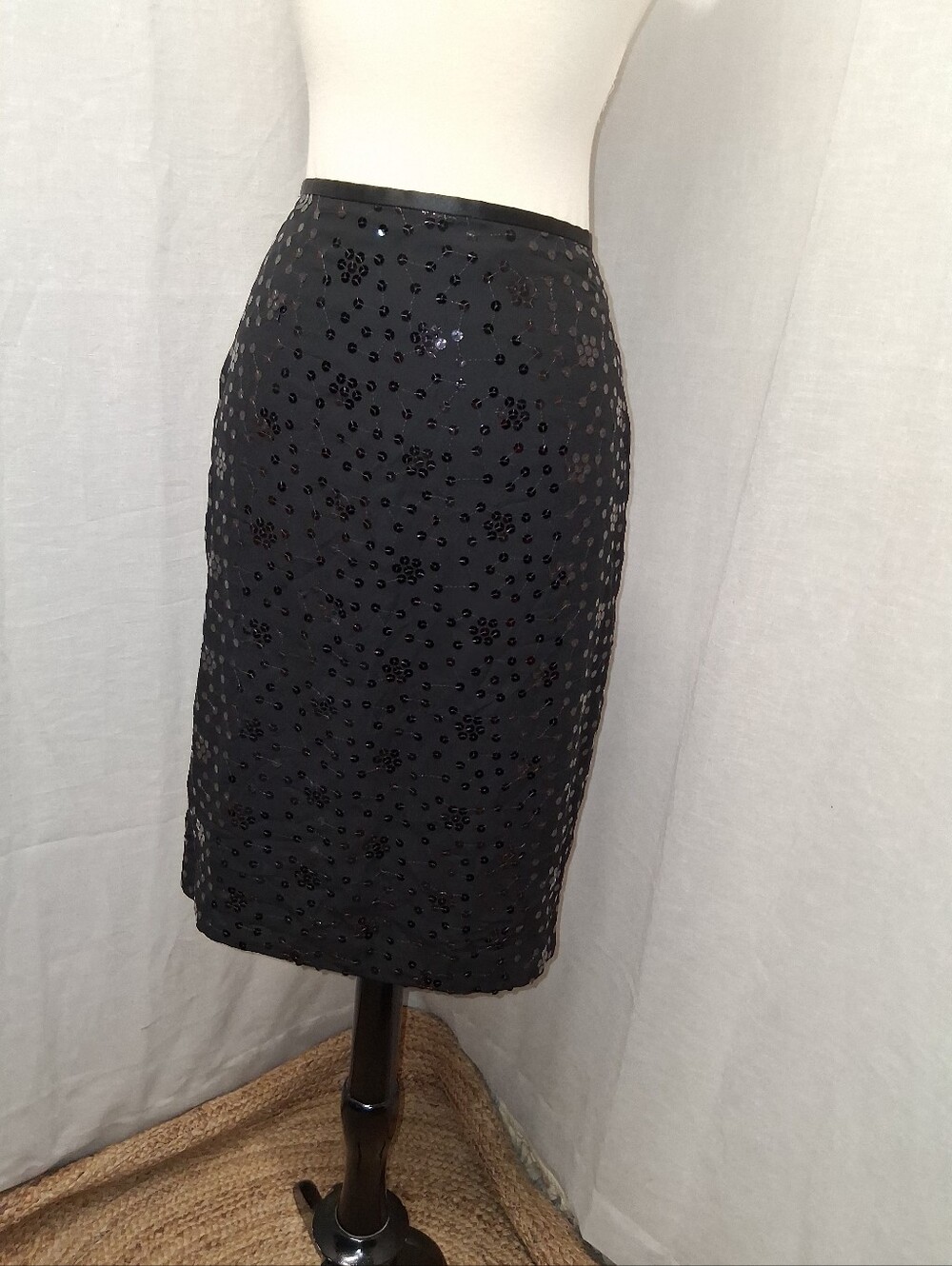 LOFT Black Sequin Pencil Skirt